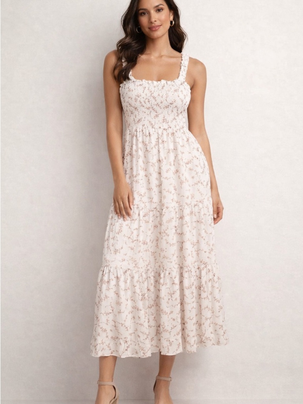 SHEIN Light Pink Floral Smocked Maxi Dress